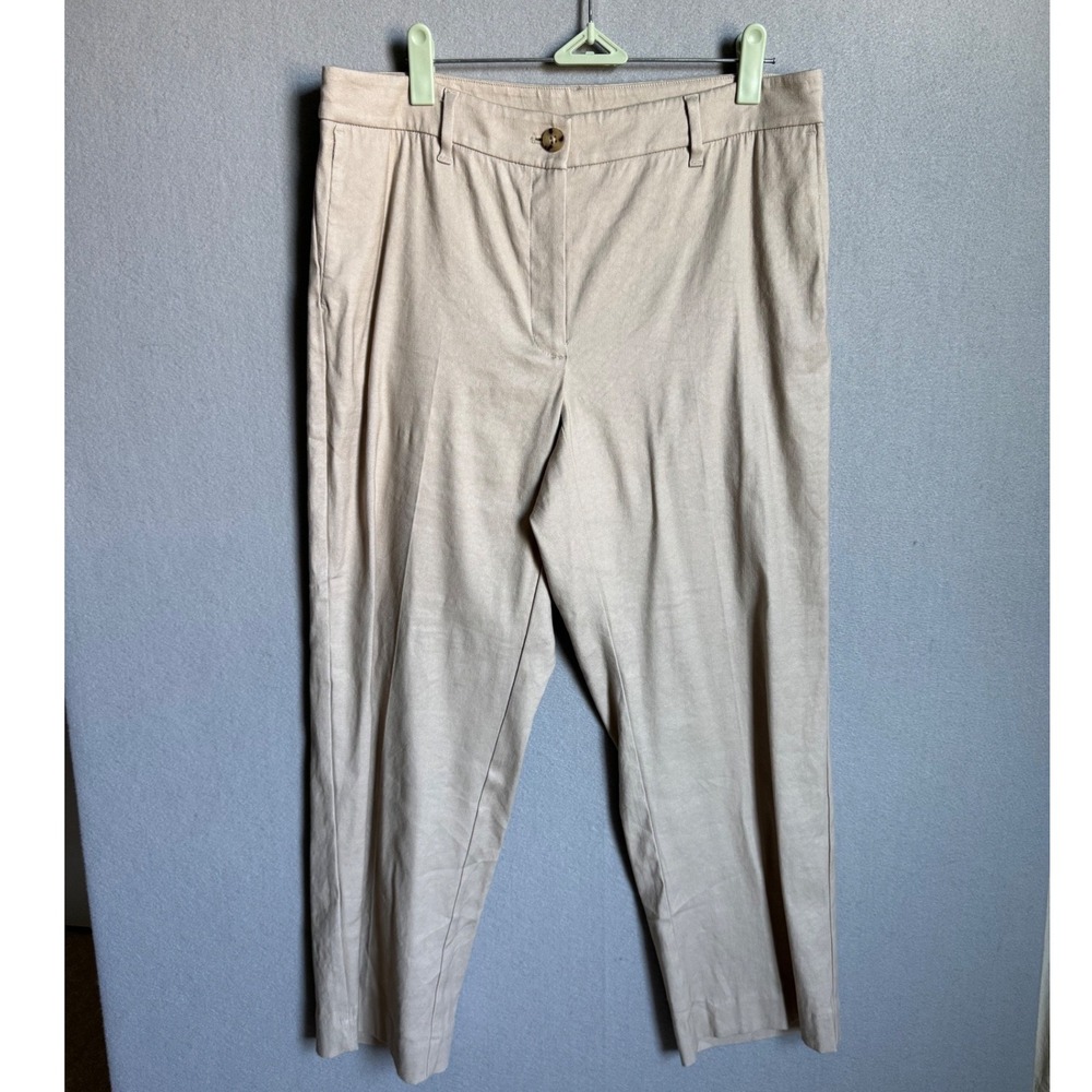 J. Jill Stretch Linen Straight Leg Pants Cropped Beige Coastal Office Sz 10